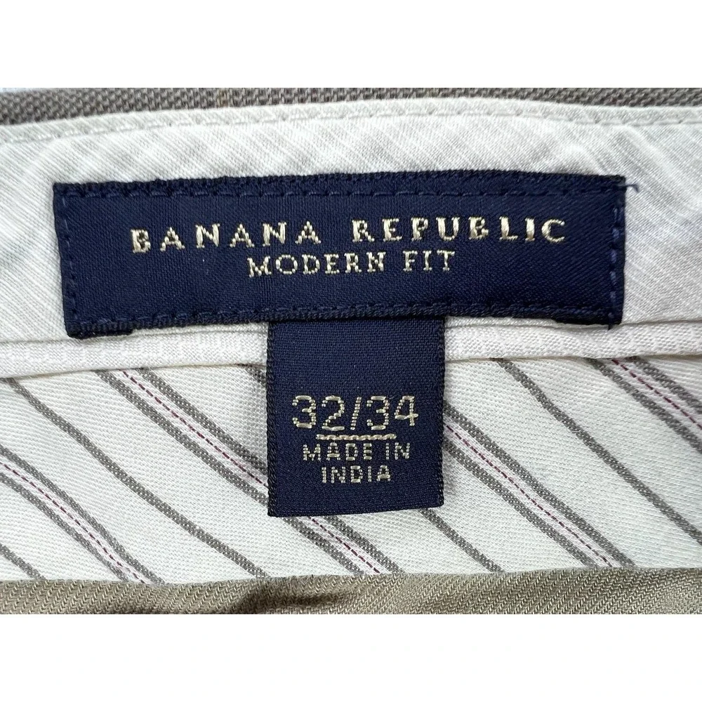 Banana Republic Mens 32x34 Brown Check Modern Fit Cotton Dress Pants 583000-00